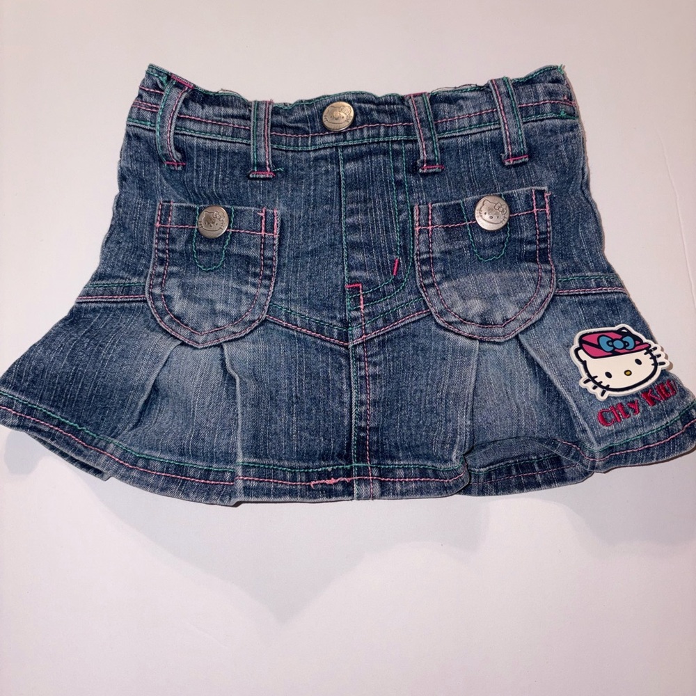 Sanrio Blue Denim Skirt with Hello Kitty Patch
